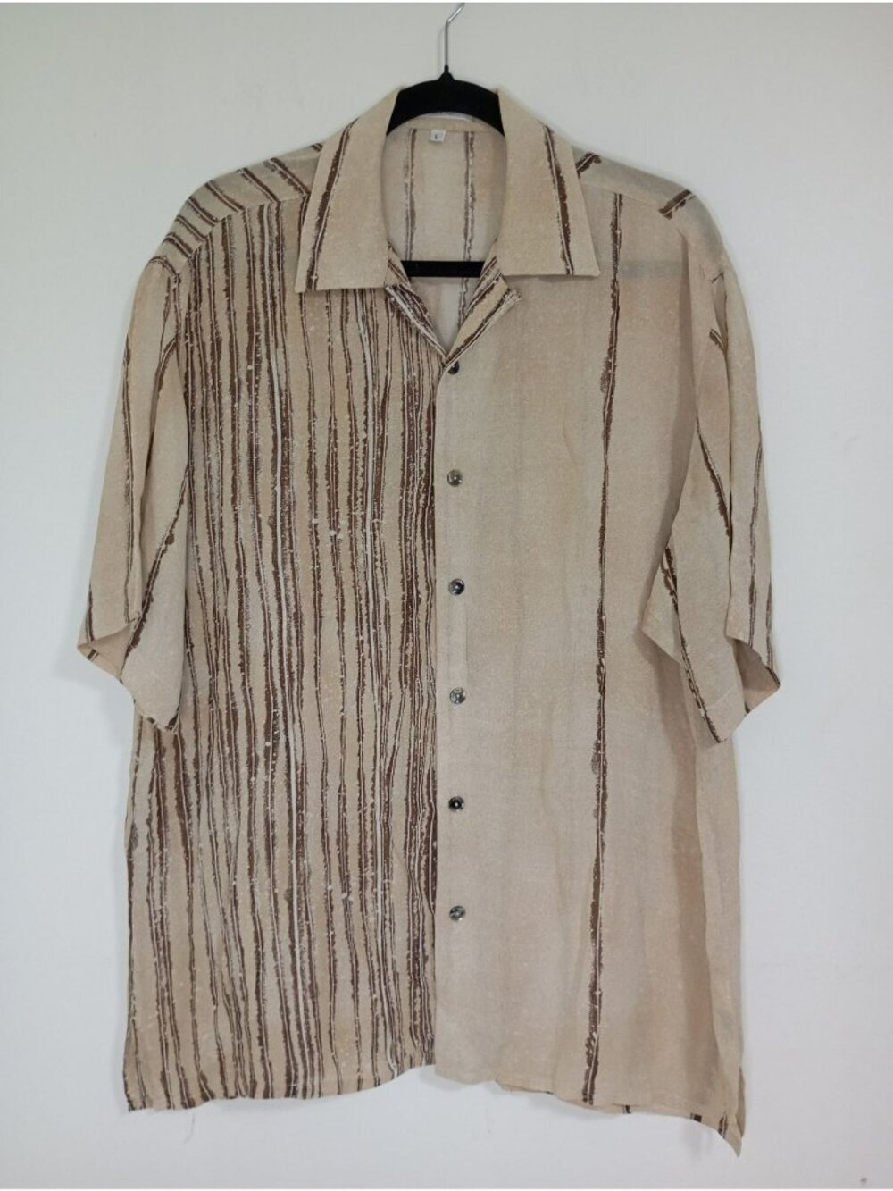 Giorgio Danieli Mens Beige & Brown Striped Button-Up Shirt L Made In Italy